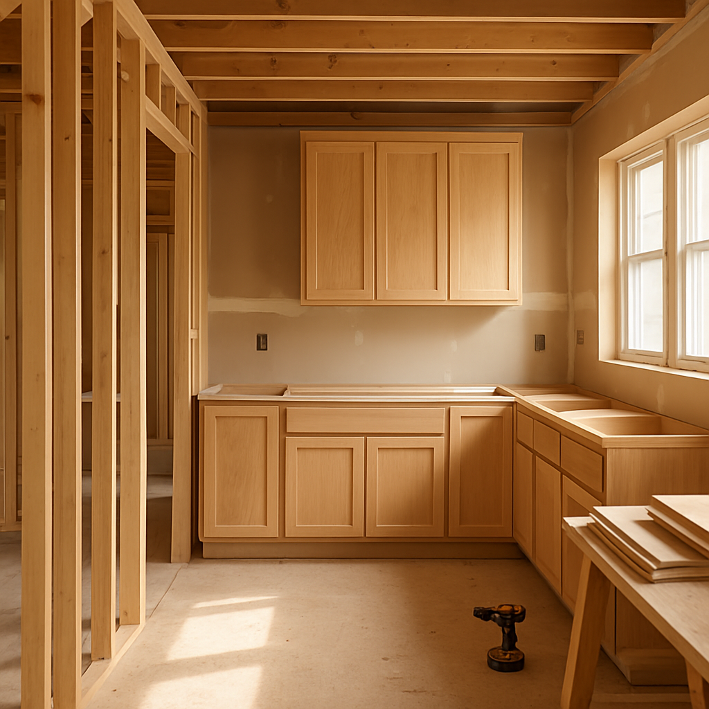 Custom cabinetry and interior construction in progress
